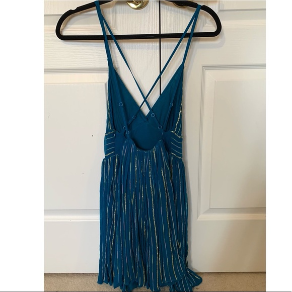 Free People Blue Gold Sequin Dress size 4 - Picture 2 of 5